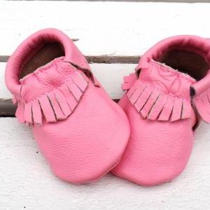 Genuine Leather Baby Moccasins Pink 0 To 6 Month