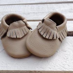 Genuine Leather Baby Moccasins Beige 0 To 6 Month