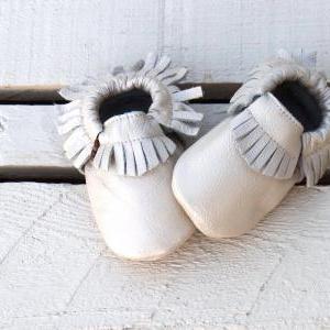 Genuine Leather Baby Moccasins Metallic Cream 0 To..