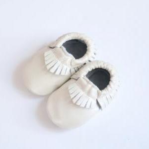 Genuine Leather Baby Moccasins Metallic Cream 0 To..