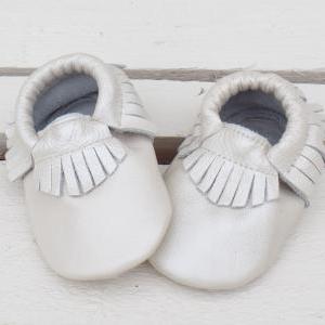 Genuine Leather Baby Moccasins Metallic Cream 6 To..