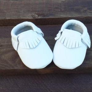 Genuine Leather Baby Moccasins White 0 To 6 Month