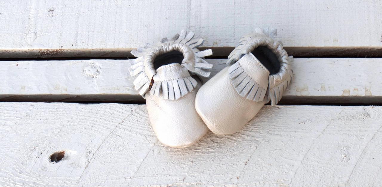 Genuine Leather Baby Moccasins Metallic Cream 0 To 6 Month